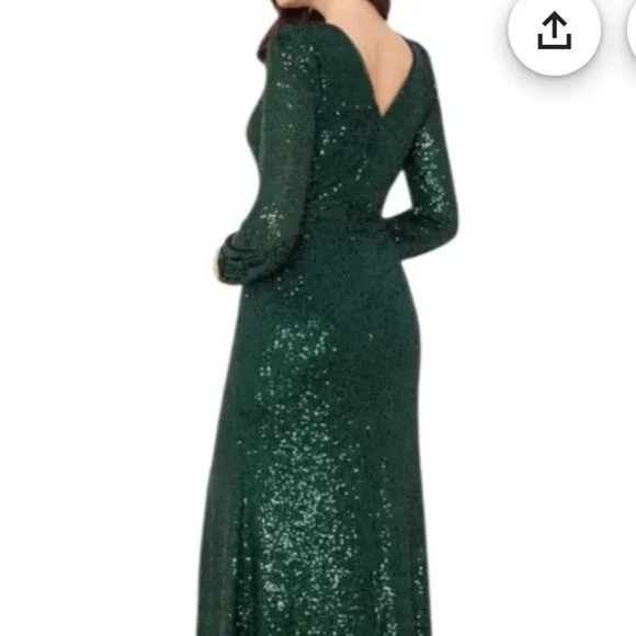 Xscape Formal Evening Gown Green Sequin Wedding Party Dress - Picture 2 of 5
